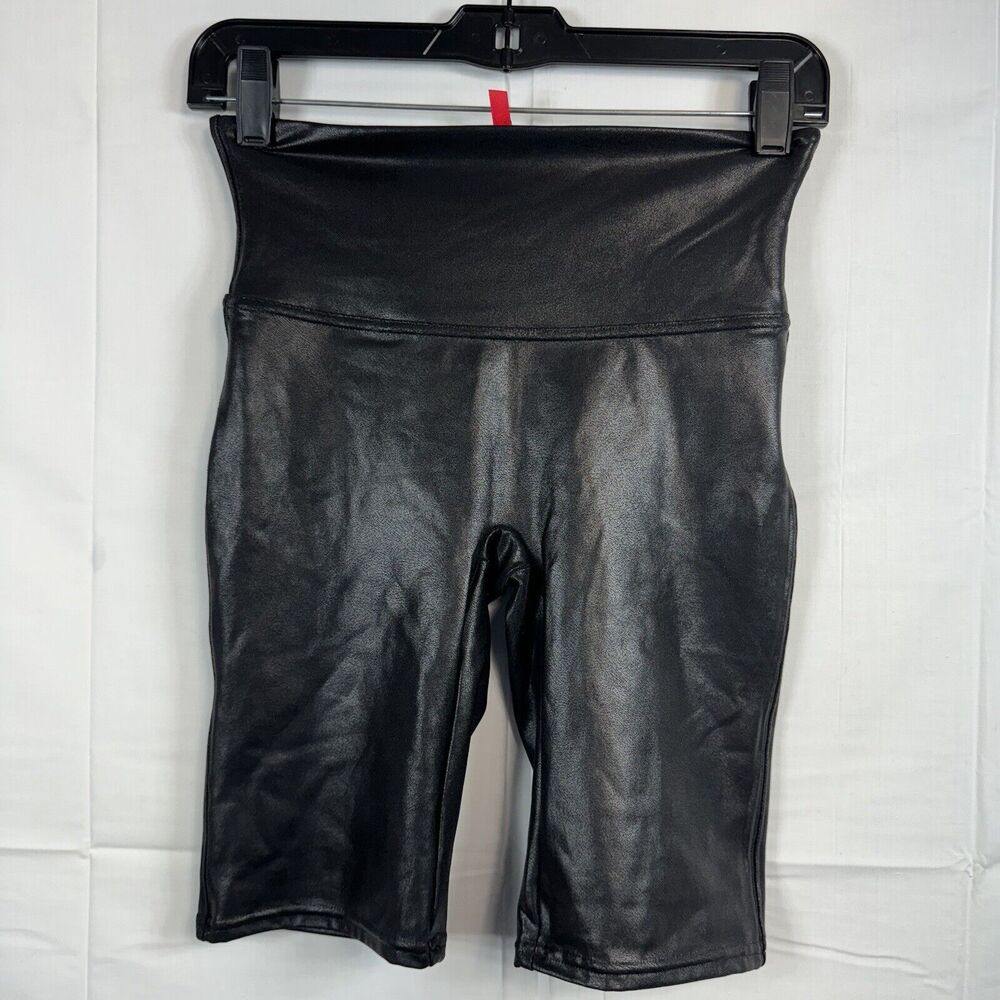 Spanx Black Faux Leather Bike Shorts 50173R Women's Size Medium
